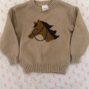 Little Co. Kids Tan Horse Knit Sweater